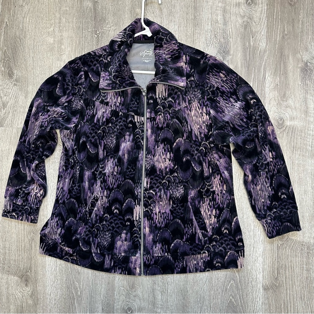 Style & Co Black and Purple Teddy Jacket with Plush Texture